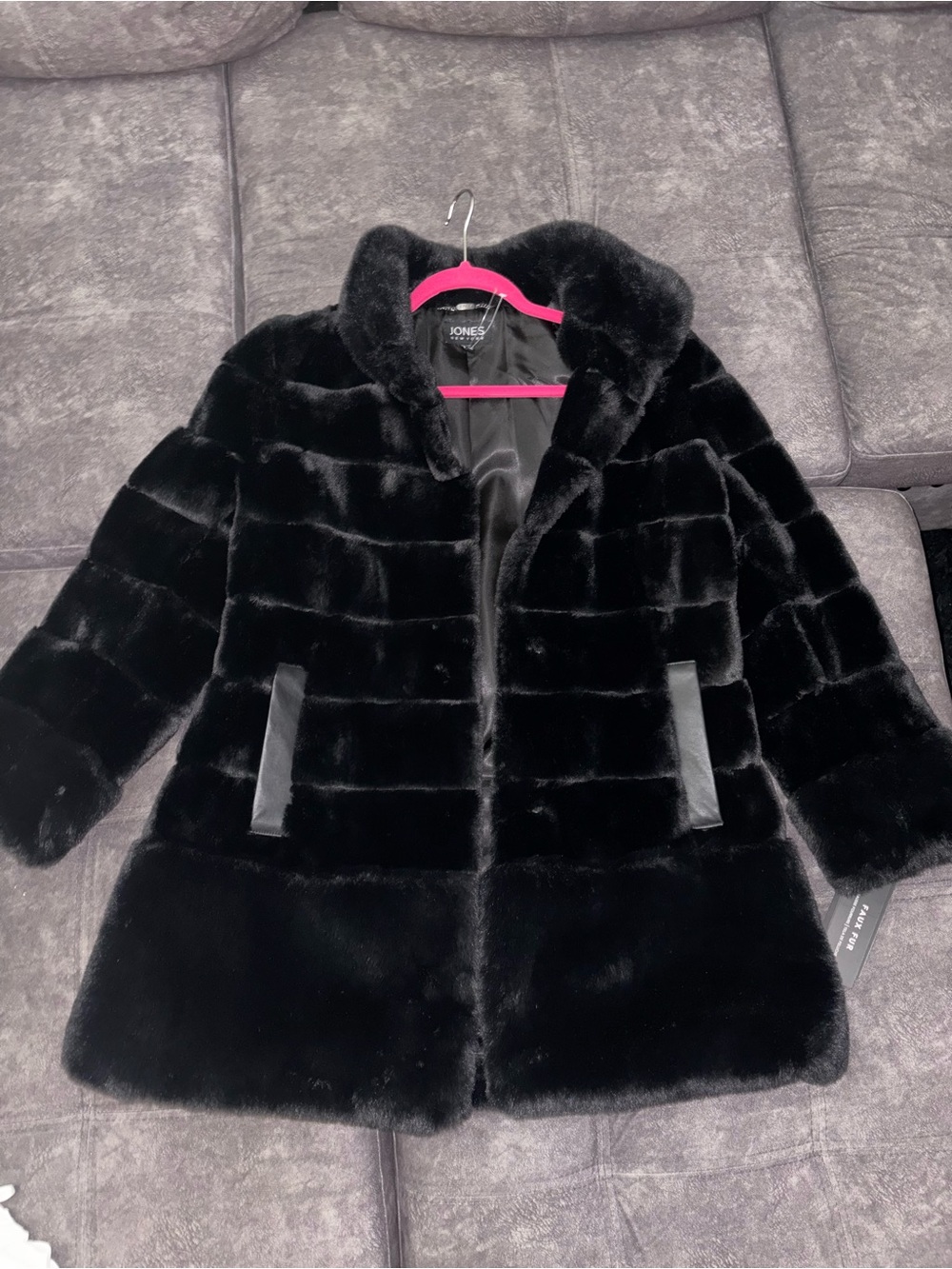 Jones New York Black Plush Faux-Fur Teddy Jacket